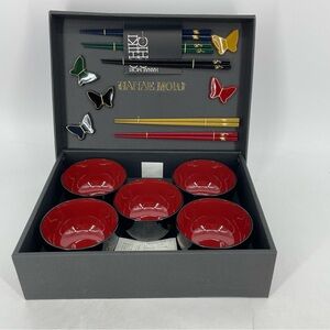 Vintage Hanae Mori Chiki Chic Butterfly Lacquerware Rice/Soup Bowls Set of 5